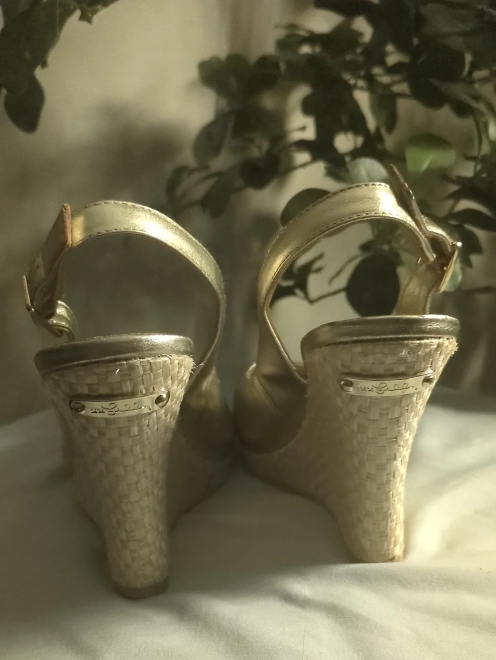 Lilly Pulitzer Gold Peep-Toe Wedge Slingback Heels